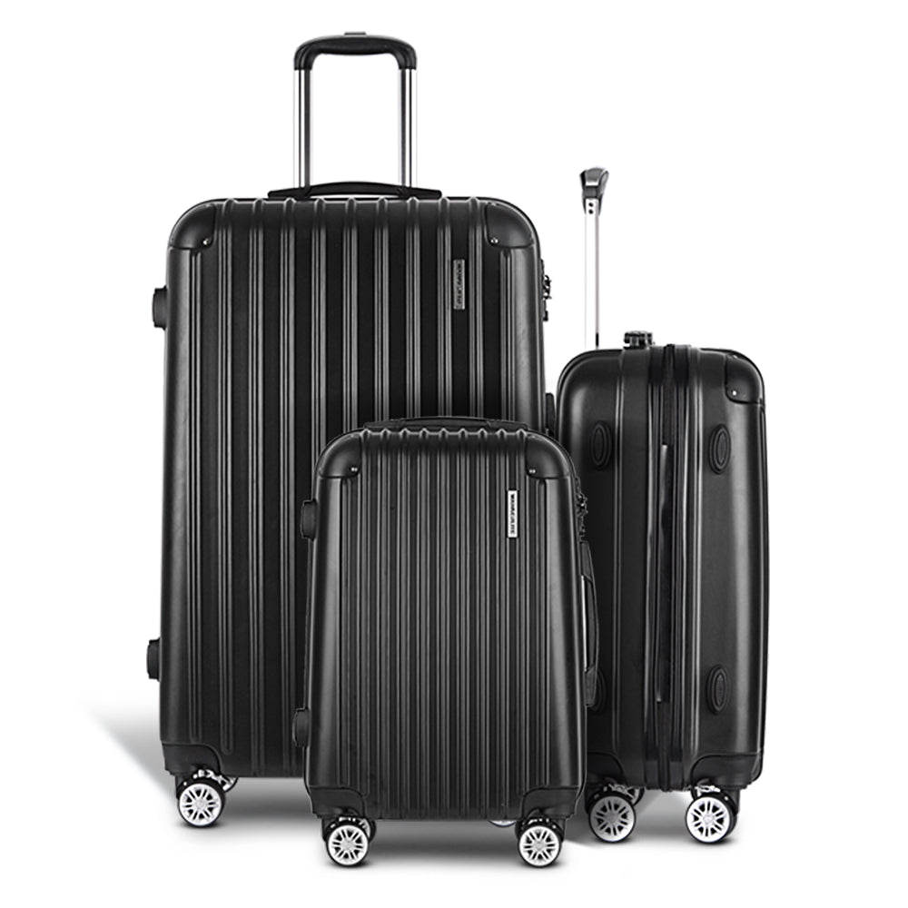 Set of 3 Luggage Set Travel Suitcase Storage Organiser TSA lock Black