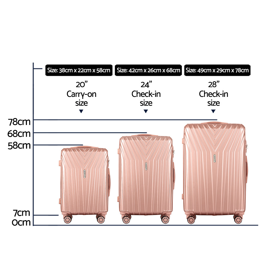 Set of 3 Luggage Set Suitcase Hardcase Trolley Travel Pink