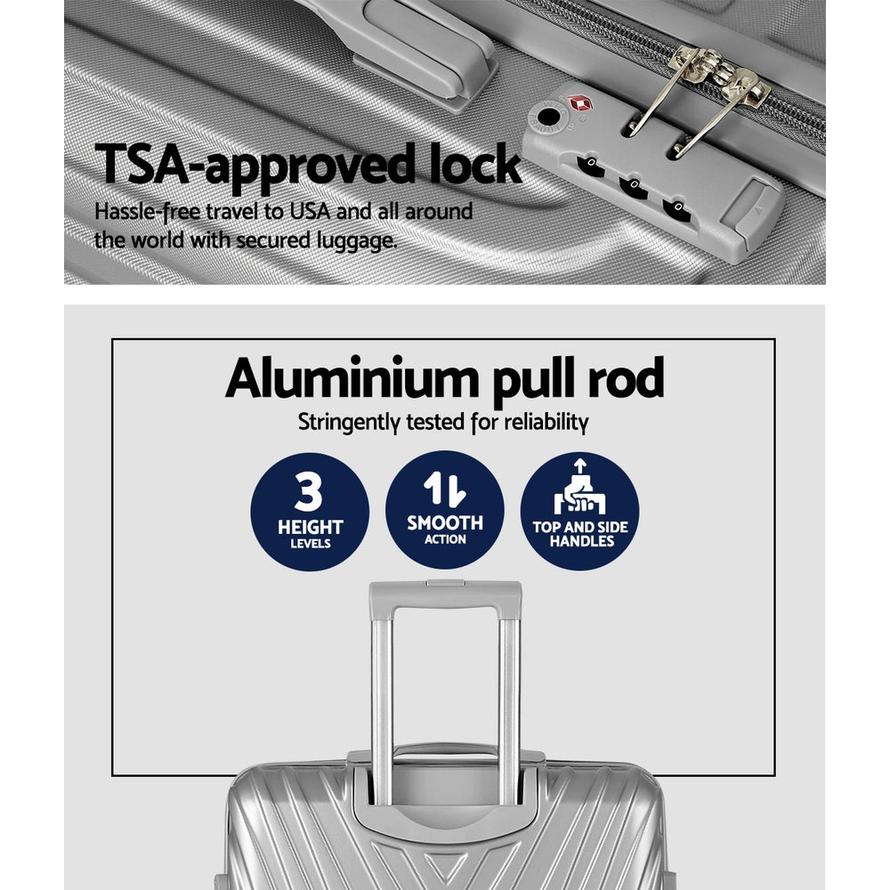 Set of 3 Luggage 20-24-28" Suitcase with TSA Lock Carry On Hard Shell Travel Luggage Organiser Case - Silver