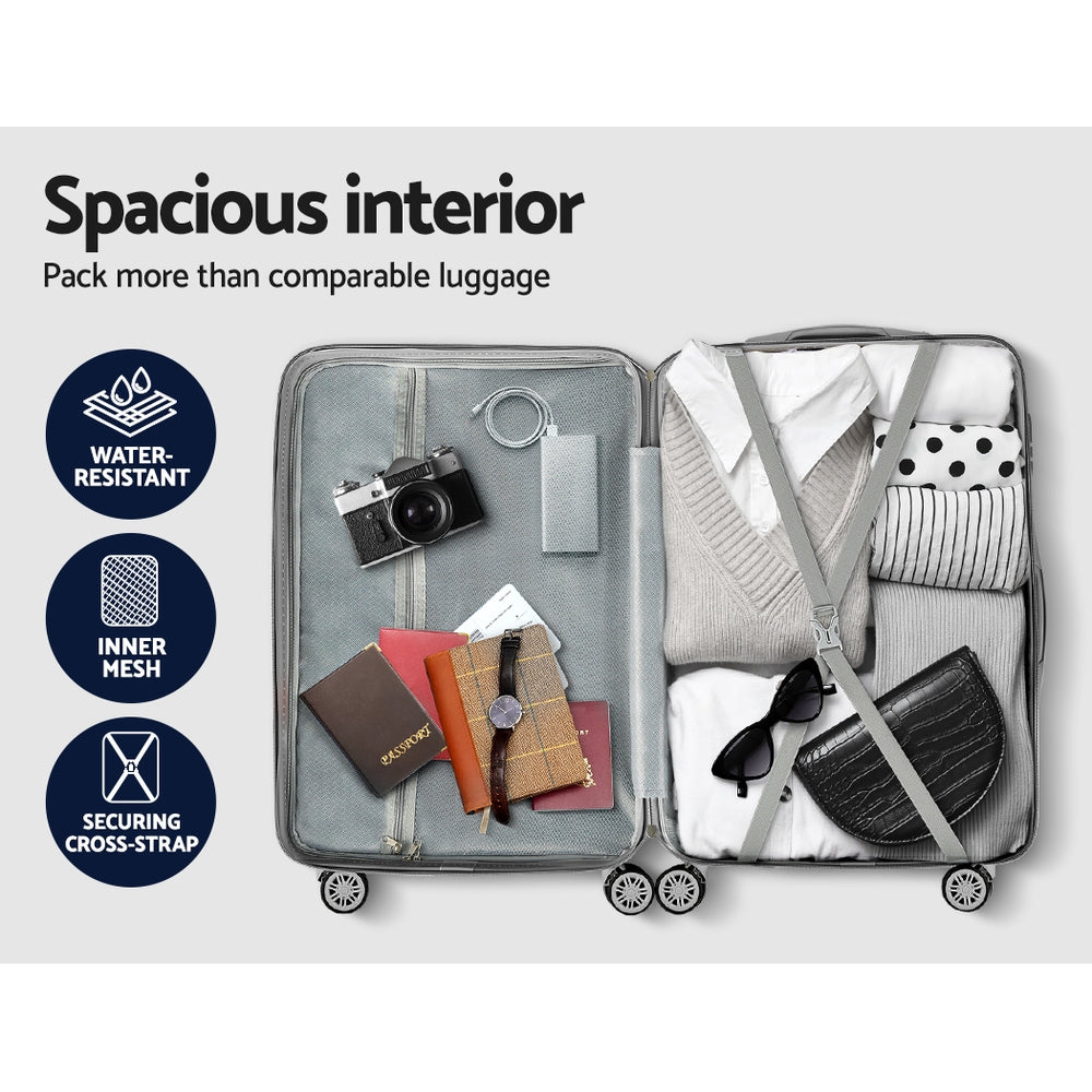 Set of 3 Luggage 20'' 24'' 28'' Trolley Suitcase Sets Travel TSA Hard Case Lightweight Silver