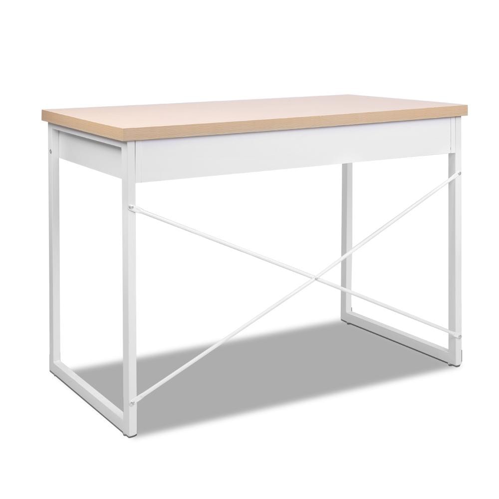 Metal Desk with Drawer - White with Wooden Top