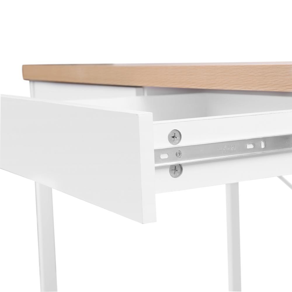 Metal Desk with Drawer - White with Wooden Top