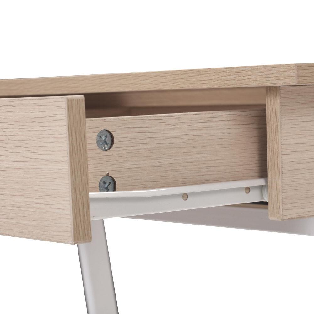 Metal Desk with Drawer - White with Oak Top