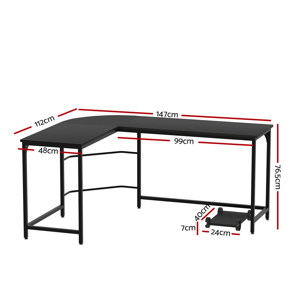 Artiss Computer Desk L-Shape CPU Stand Black 147cm
