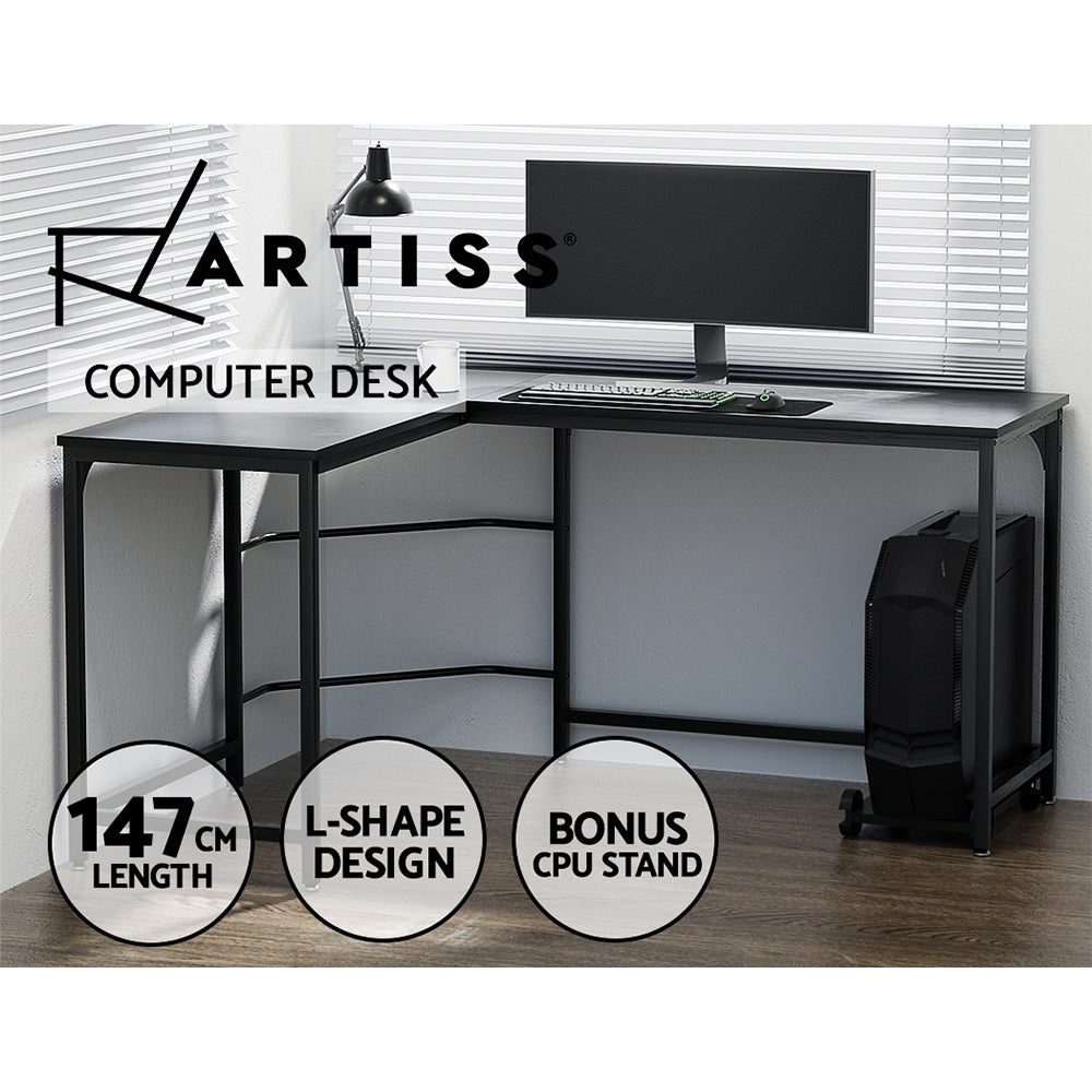 Artiss Computer Desk L-Shape CPU Stand Black 147cm