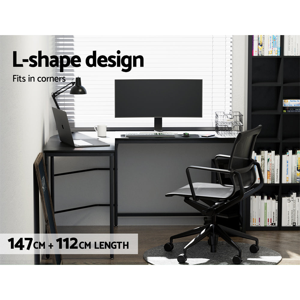 Artiss Computer Desk L-Shape CPU Stand Black 147cm