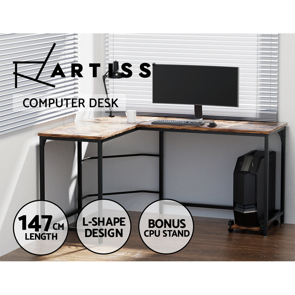 Artiss Computer Desk L-Shape CPU Stand Brown 147cm