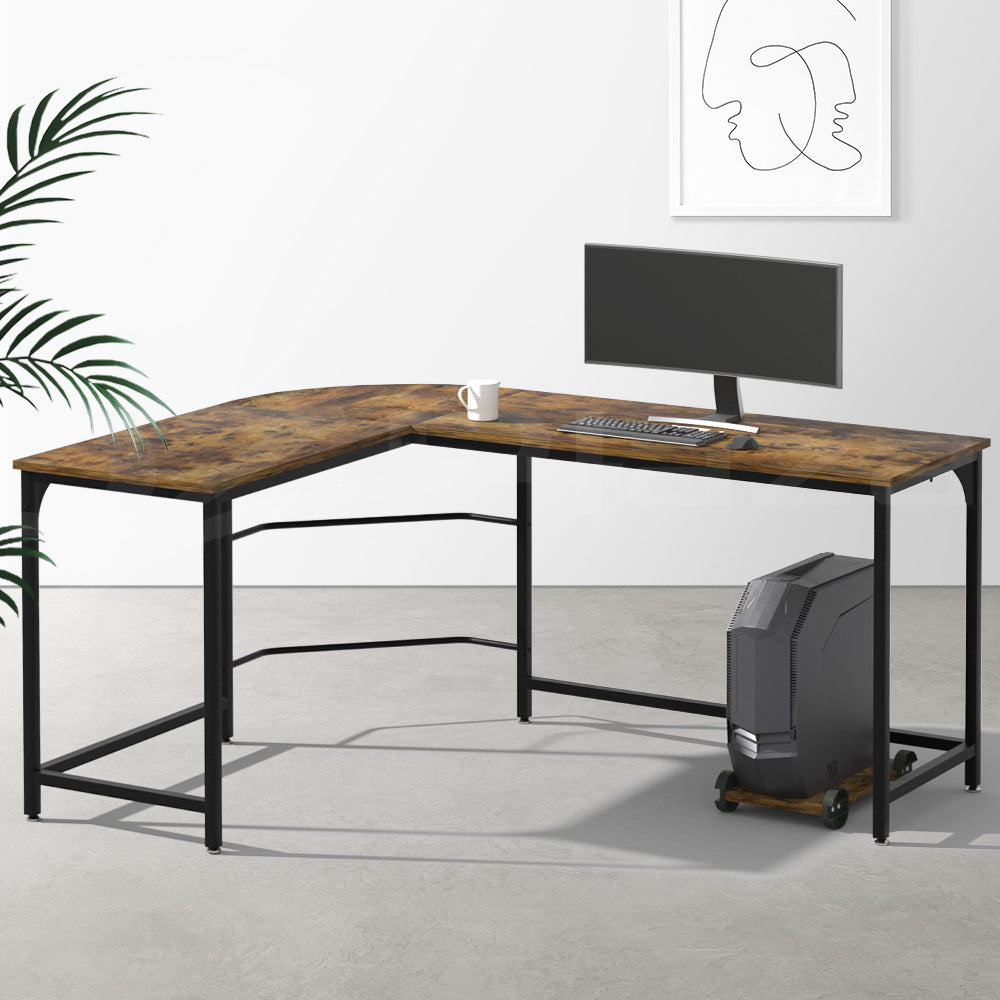Artiss Computer Desk L-Shape CPU Stand Brown 147cm