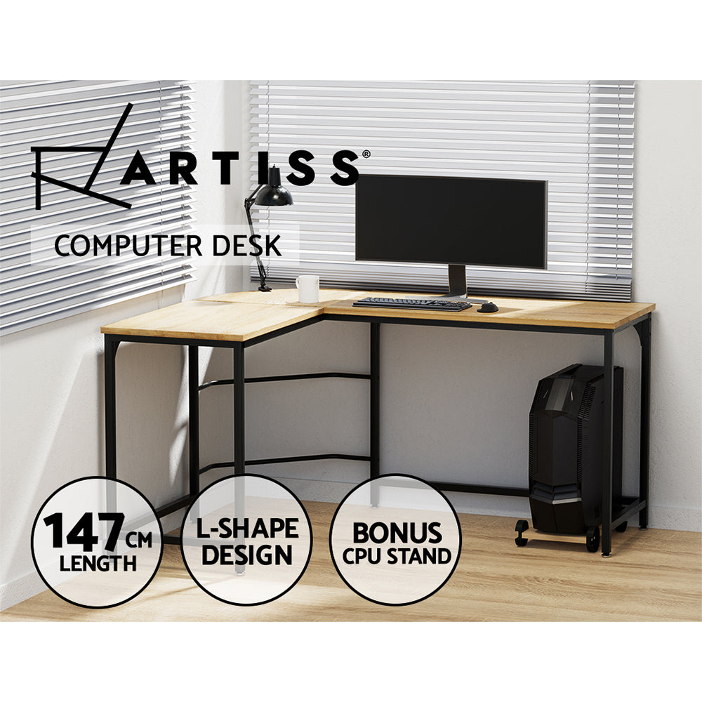 Artiss Computer Desk L-Shape CPU Stand Oak 147cm
