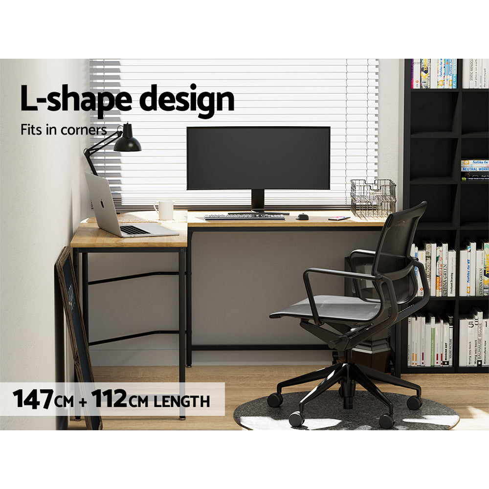 Artiss Computer Desk L-Shape CPU Stand Oak 147cm