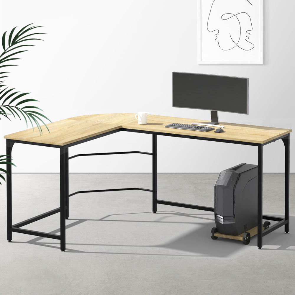 Artiss Computer Desk L-Shape CPU Stand Oak 147cm