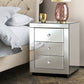 Batoche Mirrored Bedside Tables Mirrored Furniture Mirror Glass with 3 Drawers - Silver