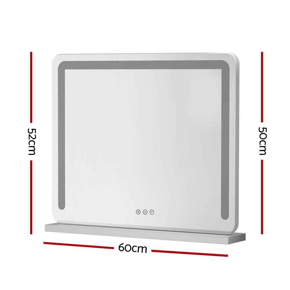 Makeup Mirror 60x50cm Hollywood Vanity with LED Light Tabletop - White