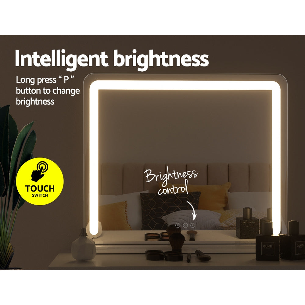 Makeup Mirror 60x50cm Hollywood Vanity with LED Light Tabletop - White