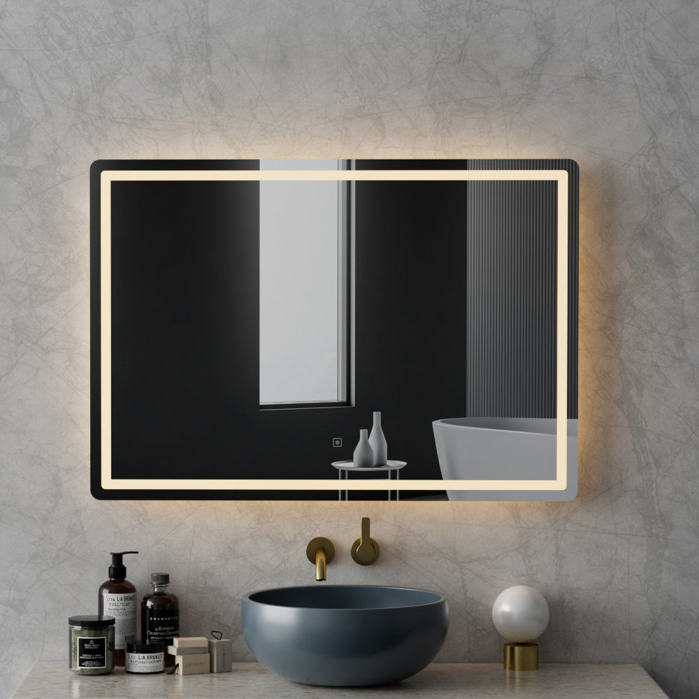 Wall Mirror 100X70CM with LED Light Bathroom Home Decor Round Rectangle