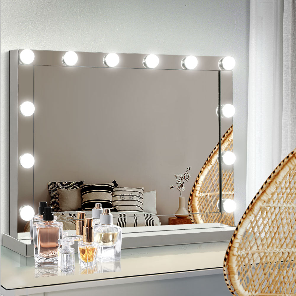 Hollywood Makeup Mirror With Light 12 LED Bulbs Vanity Lighted Silver 58cmx46cm