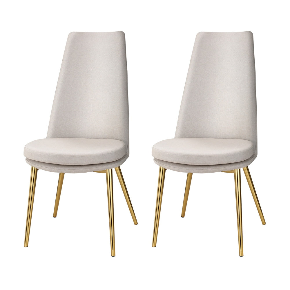 Elsie Set of 2 Dining Chairs Linen Fabric High Back - Beige