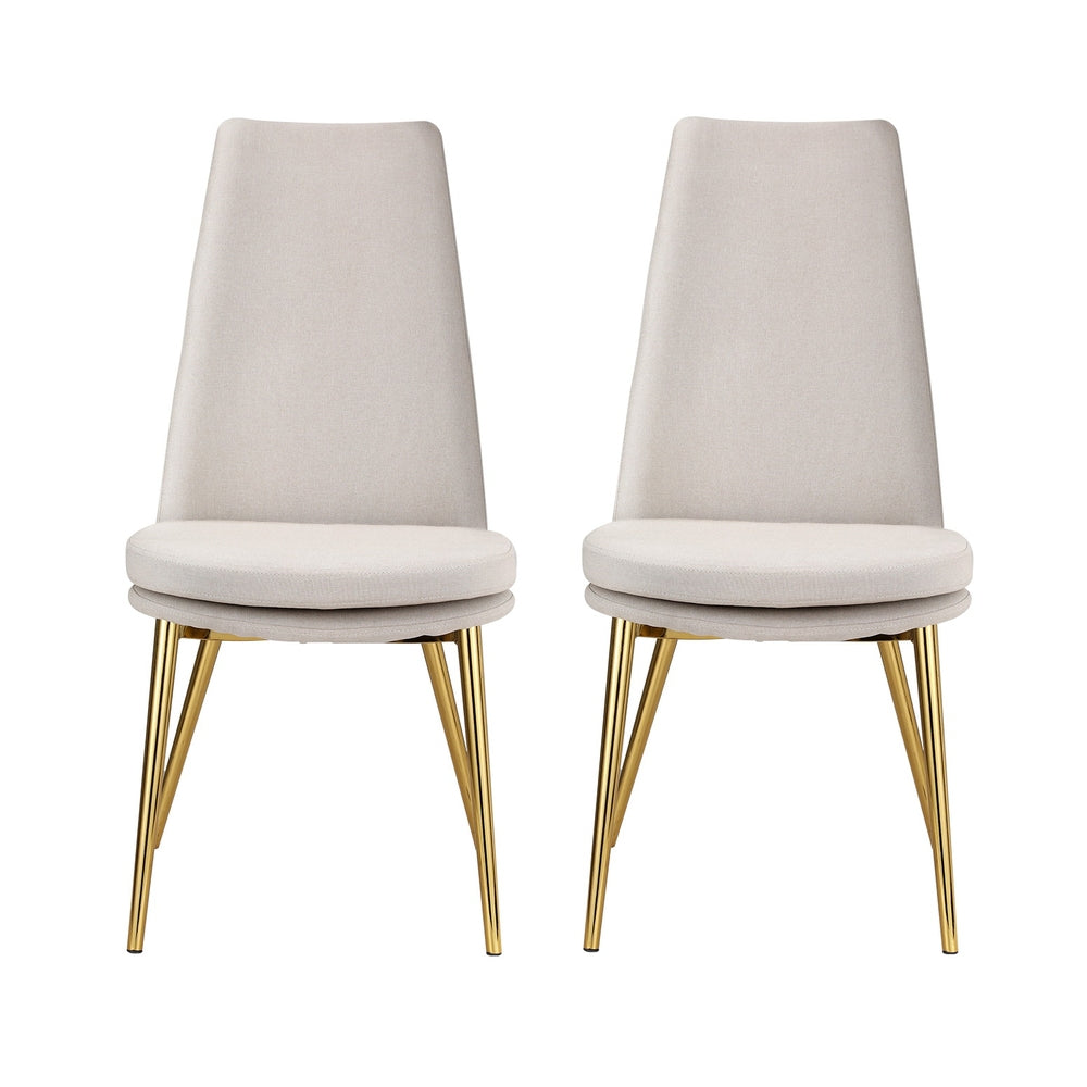 Elsie Set of 2 Dining Chairs Linen Fabric High Back - Beige