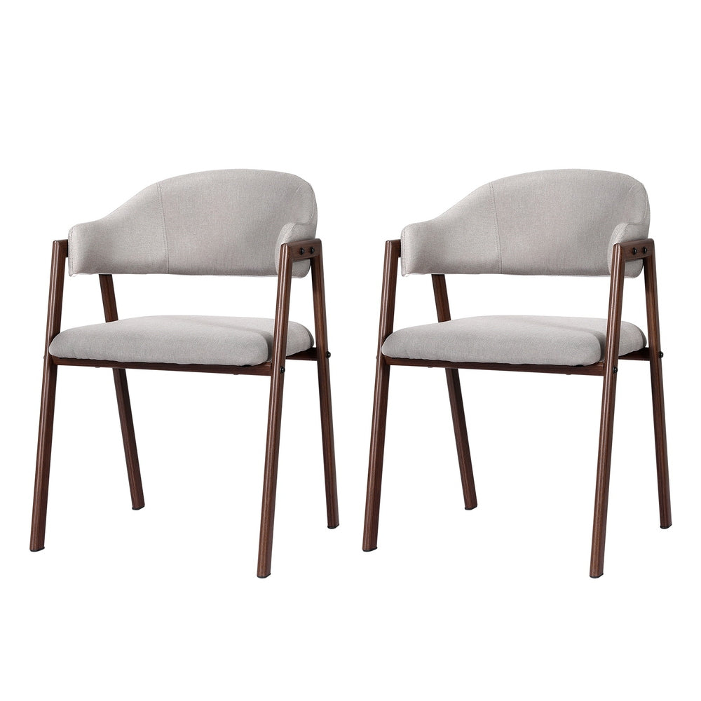 Zara Set of 2 Dining Chairs Linen Hollow Armchair - Grey