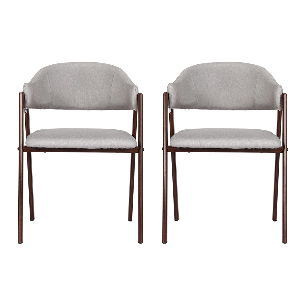 Zara Set of 2 Dining Chairs Linen Hollow Armchair - Grey