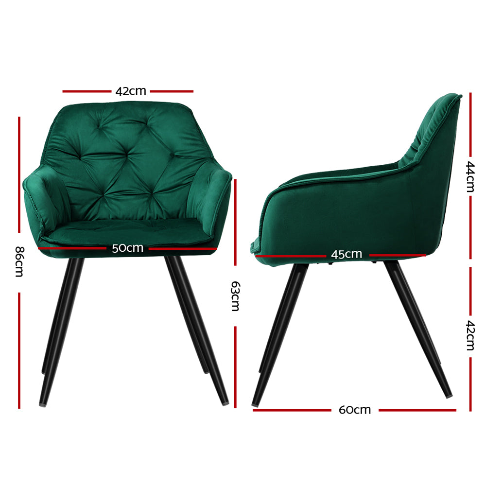 Everly Set of 2 Dining Chairs Kitchen Upholstered Velvet - Green