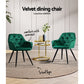 Everly Set of 2 Dining Chairs Kitchen Upholstered Velvet - Green