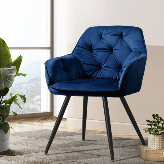 Everly Set of 2 Dining Chairs Kitchen Upholstered Velvet - Blue
