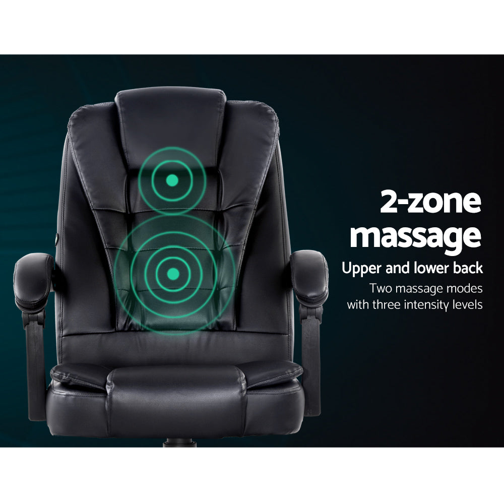 Thrym Electric Massage Office Chairs PU Leather Recliner Computer Gaming - Black