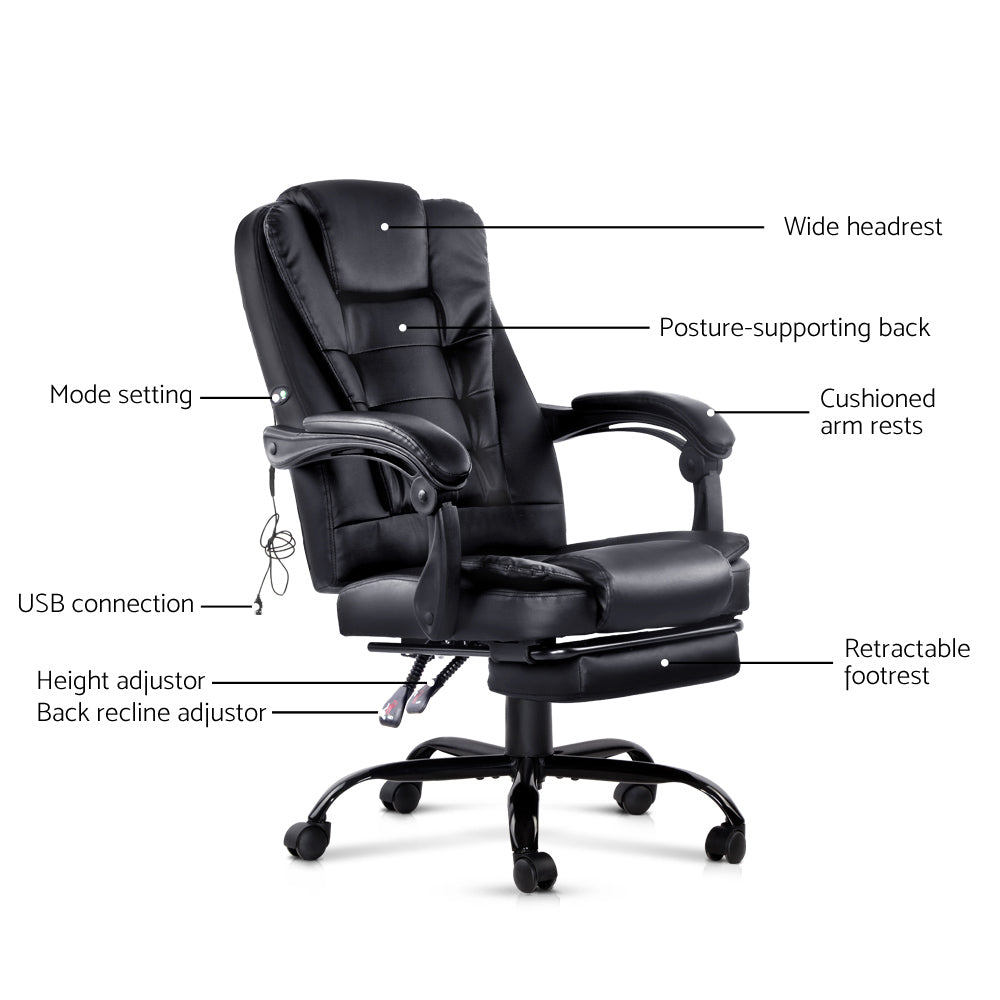Odin Electric Massage Office Chairs Recliner Computer Gaming Seat Footrest - Black