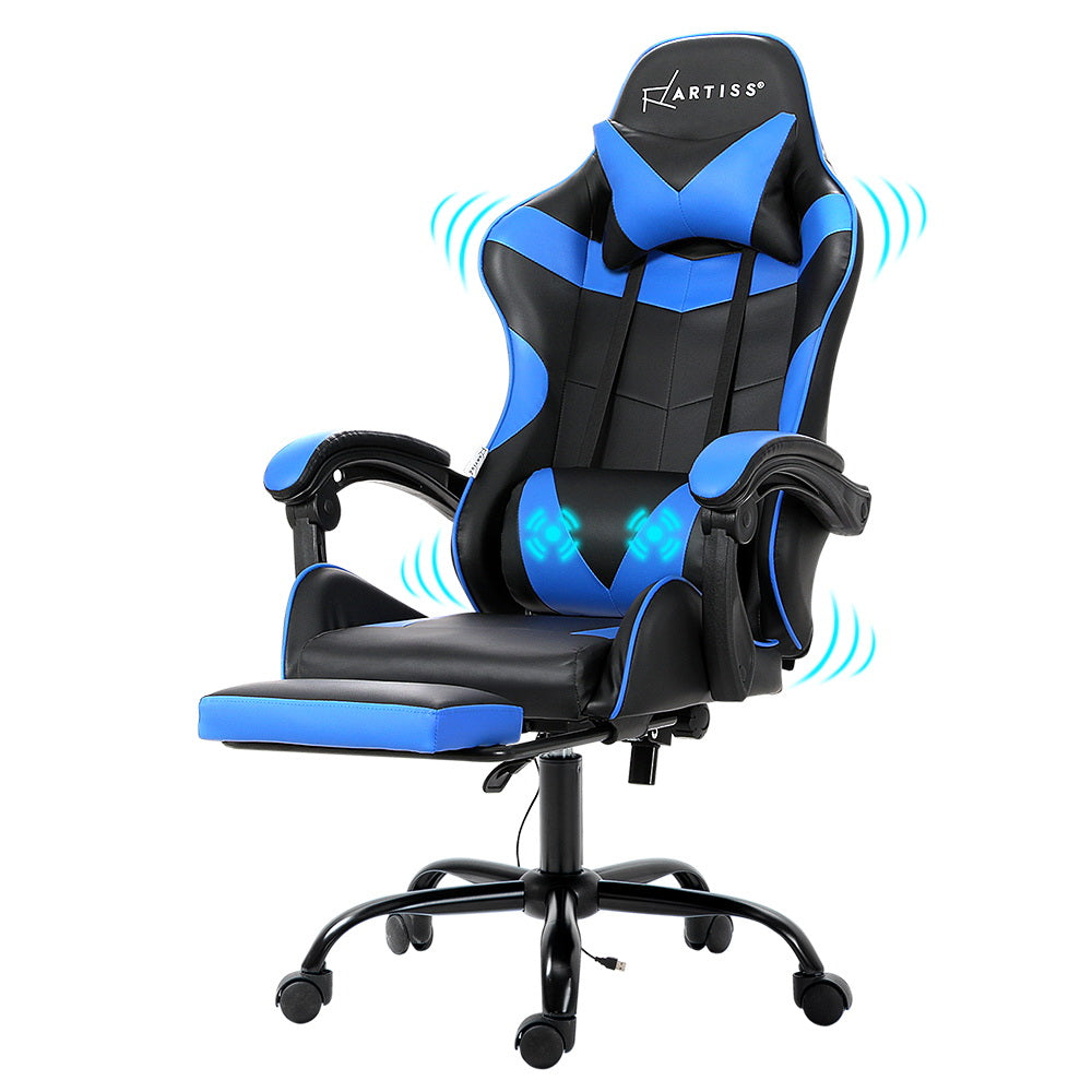 Silva Massage Gaming Office Chair 2 Point Office Chair Footrest - Blue & Black