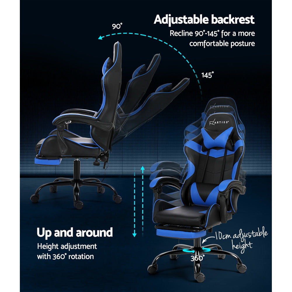 Silva Massage Gaming Office Chair 2 Point Office Chair Footrest - Blue & Black