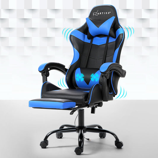 Silva Massage Gaming Office Chair 2 Point Office Chair Footrest - Blue