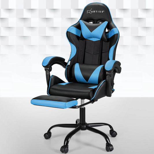Silva Massage Gaming Office Chair 2 Point Office Chair Footrest - Cyan Blue & Black