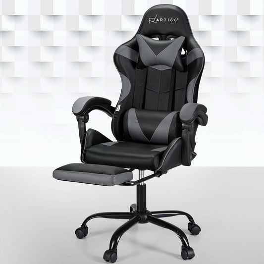 Silva Massage Gaming Office Chair 2 Point Office Chair Footrest - Grey & Black