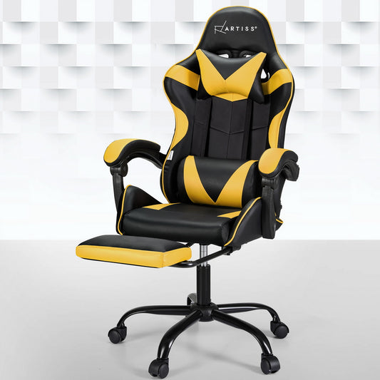 Silva Massage Gaming Office Chair 2 Point Office Chair Footrest - Yellow & Black