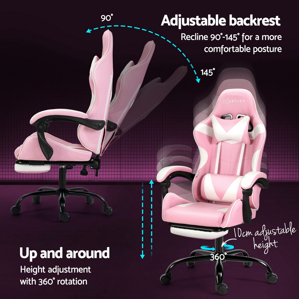 Silva Massage Gaming Office Chair 2 Point Office Chair Footrest - Pink