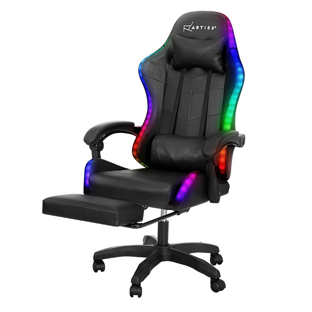 Erend Massage Gaming Office Chair 7 Led Computer Leather Footrest - Black