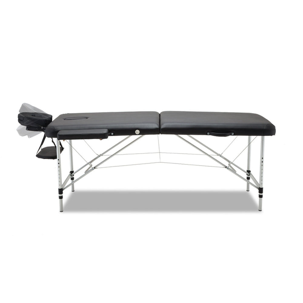 Massage Table 70cm 2 Fold Aluminium Massage Bed Portable Beauty Therapy Black