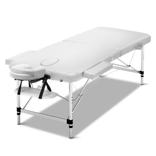 Massage Table 75cm 2 Fold Aluminium Massage Bed Portable Beauty Therapy White