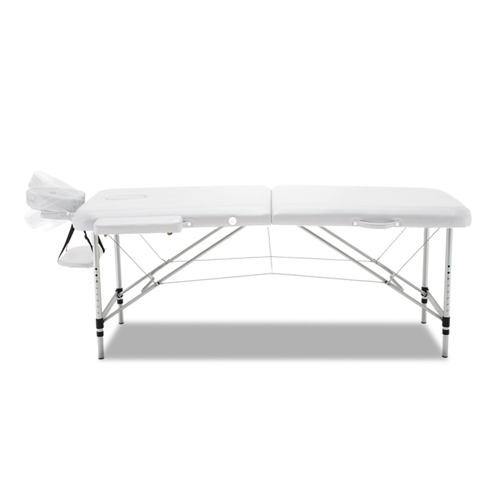 Massage Table 75cm 2 Fold Aluminium Massage Bed Portable Beauty Therapy White