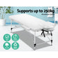 Massage Table 75cm 2 Fold Aluminium Massage Bed Portable Beauty Therapy White