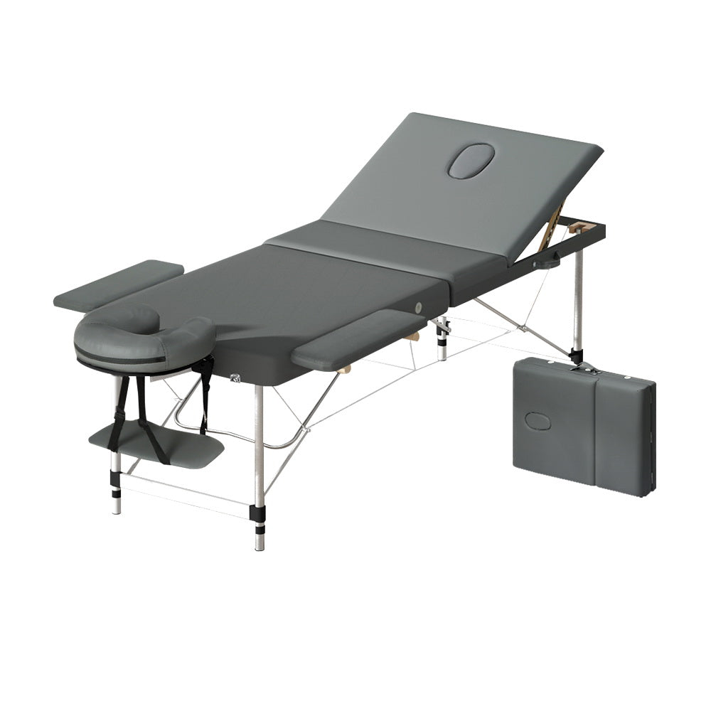 Massage Table 75cm 3 Fold Aluminium Beauty Bed Portable Therapy Grey