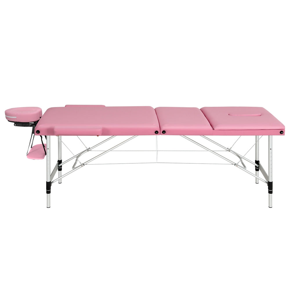 Massage Table 85cm Portable 3 Fold Aluminium Beauty Bed - Pink