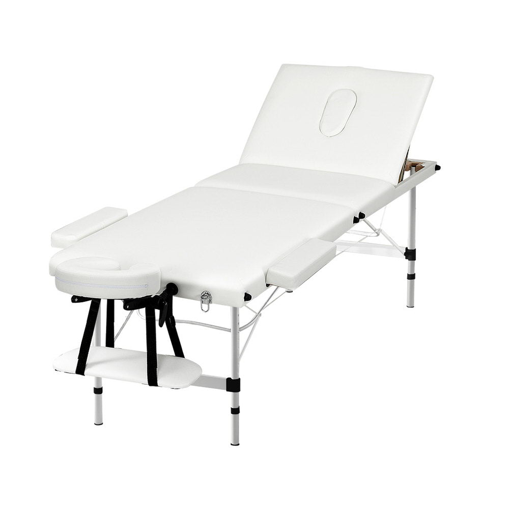 Massage Table 65cm Portable 3 Fold Aluminium Beauty Bed - White