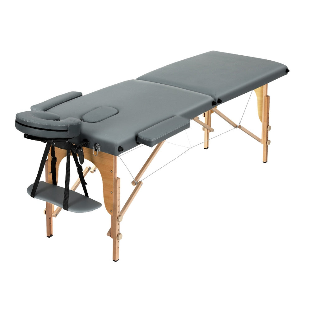 Massage Table 56cm Portable 2 Fold Wooden Beauty Bed Grey