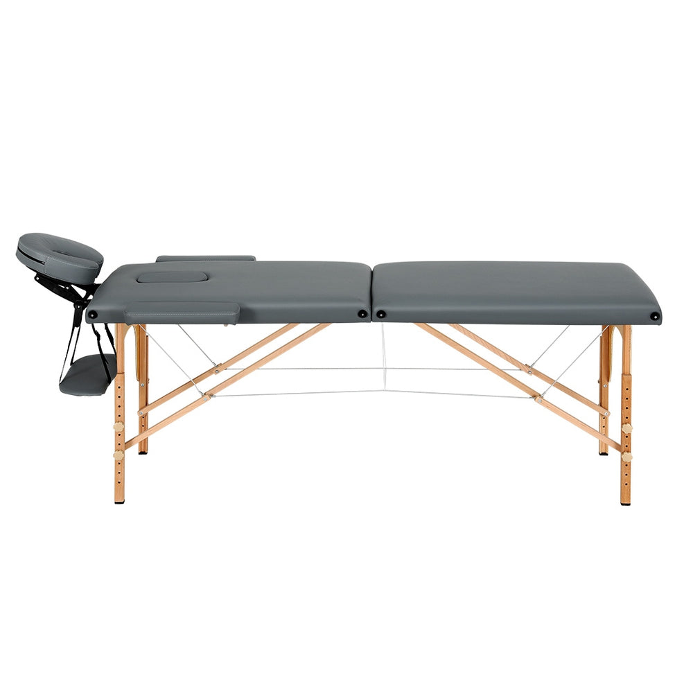 Massage Table 56cm Portable 2 Fold Wooden Beauty Bed Grey