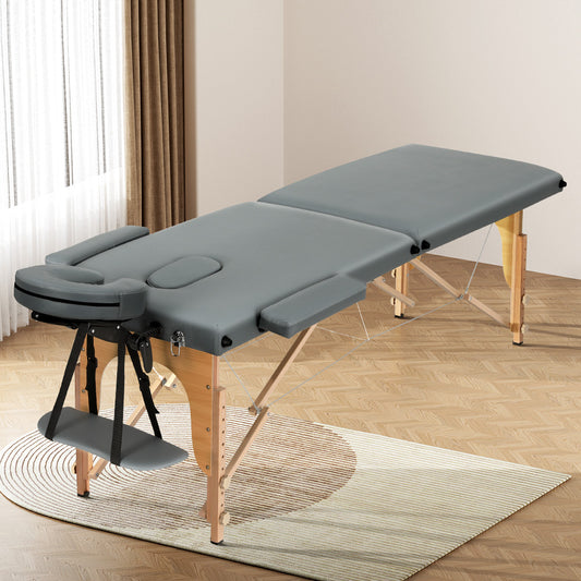 Massage Table 56cm Portable 2 Fold Wooden Beauty Bed Grey