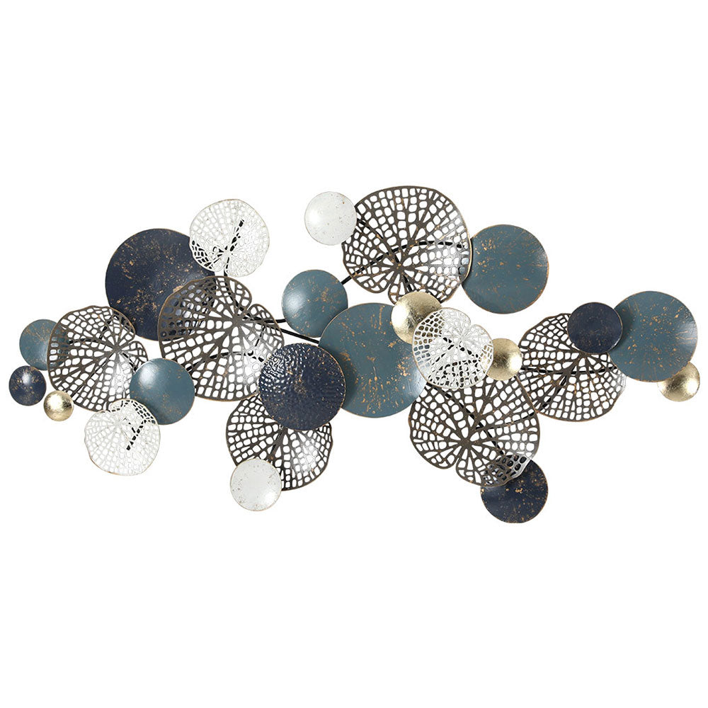 Metal Wall Art Hanging Sculpture 132cm Home Decor Leaf Circles - Blue