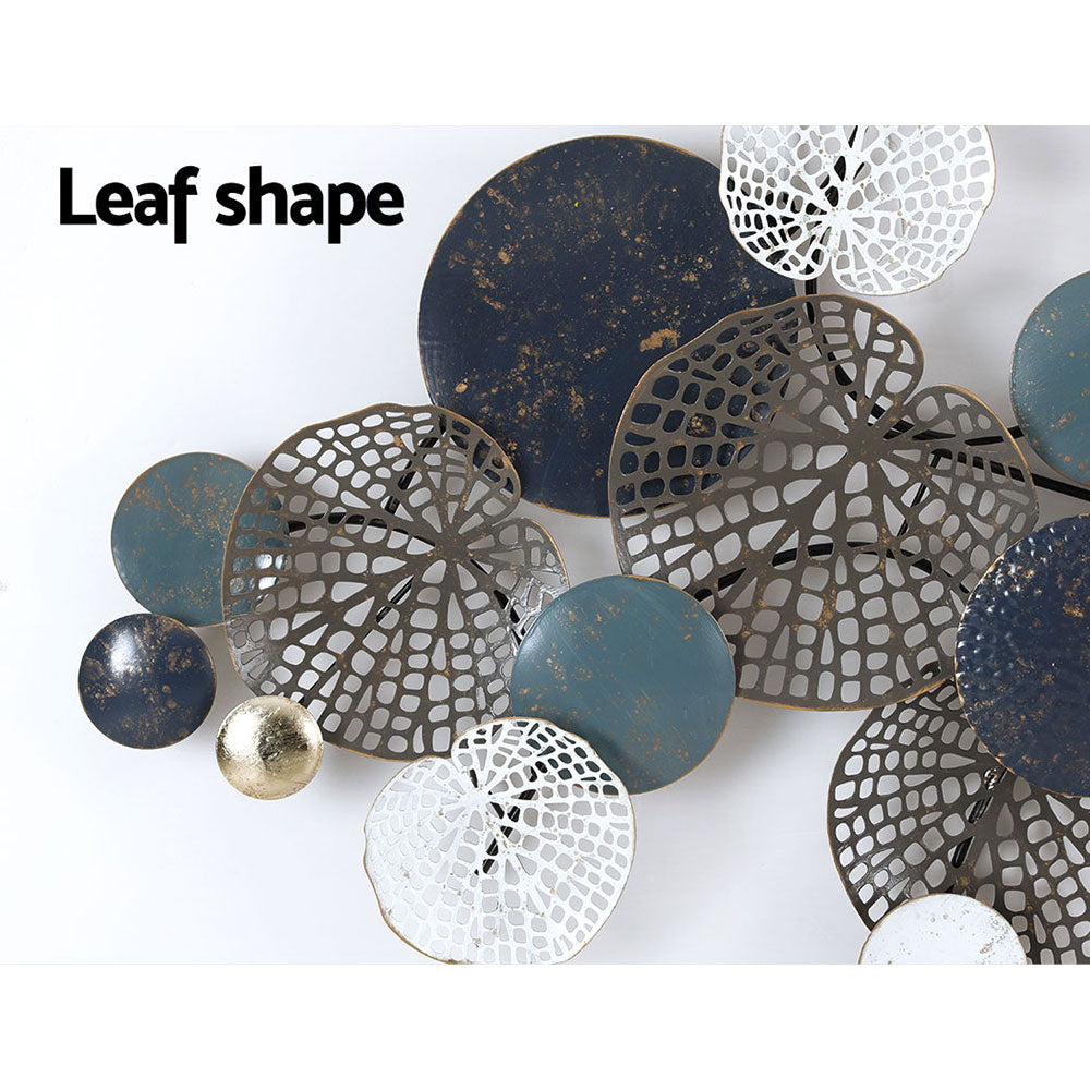 Metal Wall Art Hanging Sculpture 132cm Home Decor Leaf Circles - Blue