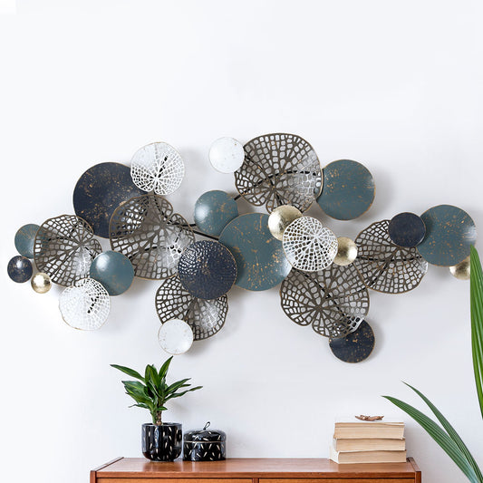 Metal Wall Art Hanging Sculpture 132cm Home Decor Leaf Circles - Blue